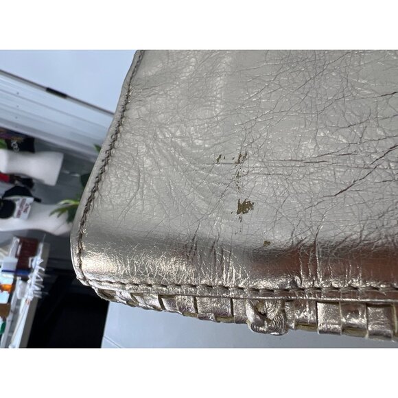 C Wonder by Christian Siriano Woven Leather Clutch Handbag Gold Metallic Party - Picture 5 of 8